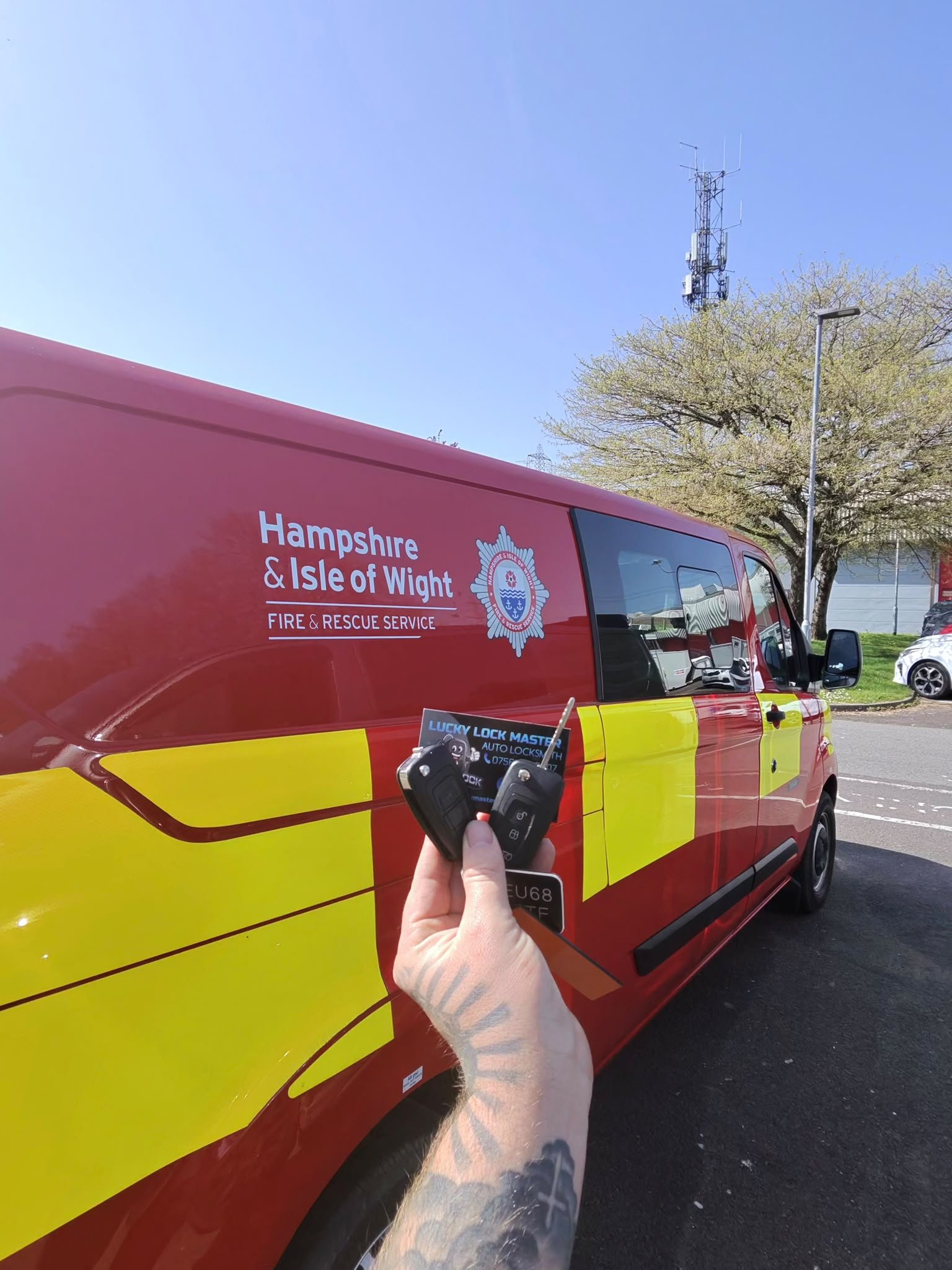 Replacement van key made by Lucky Lock Master for a Fire and Rescue fleet vehicle